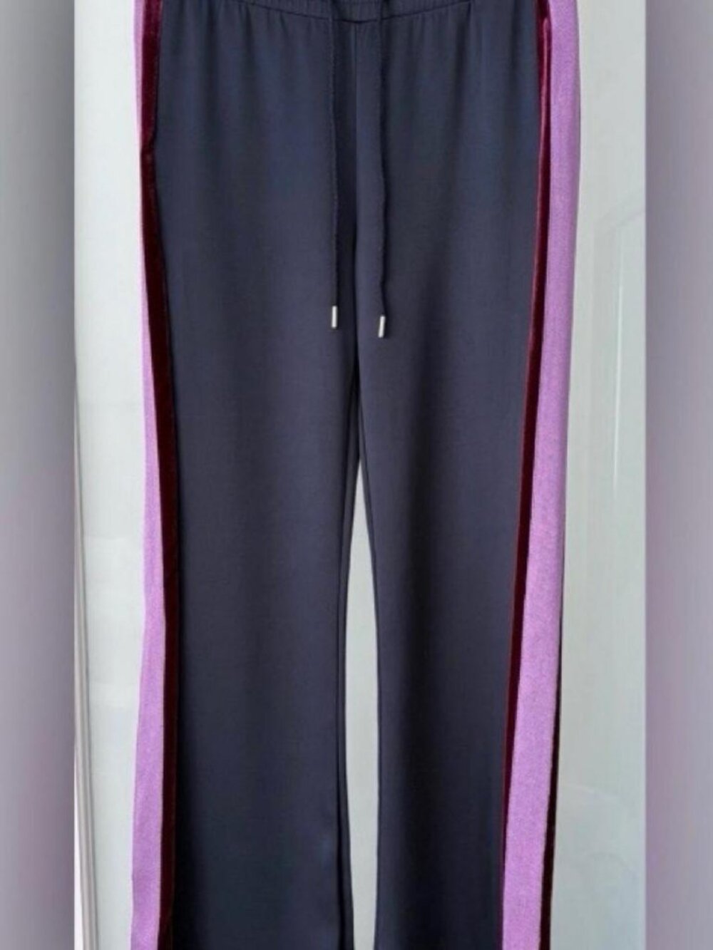 Sandro Navy Blue Trousers w/ Purple & Burgundy Side Stripes, Sz 34